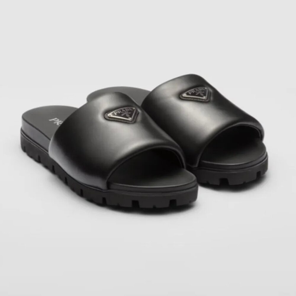 Prada Padded nappa leather slides black UK 6/ women 8 - Picture 3 of 11